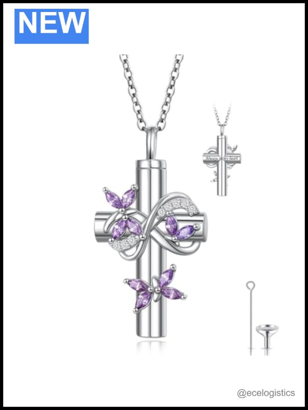 925 Sterling Silver Butterfly Cross Urn Necklace Memorial Cremation Jewelry